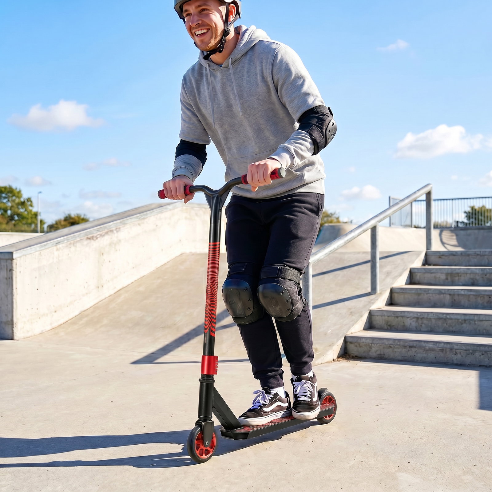 Trotinete acrobática com guiador 360° rolamentos abec-9 rodas de pu de 120 mm estrutura de alumínio 66x47x81 cm vermelho