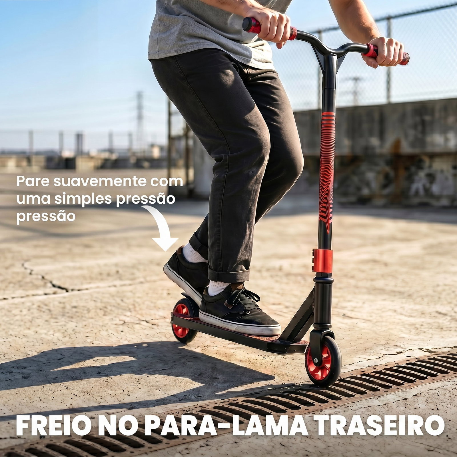 Trotinete acrobática com guiador 360° rolamentos abec-9 rodas de pu de 120 mm estrutura de alumínio 66x47x81 cm vermelho