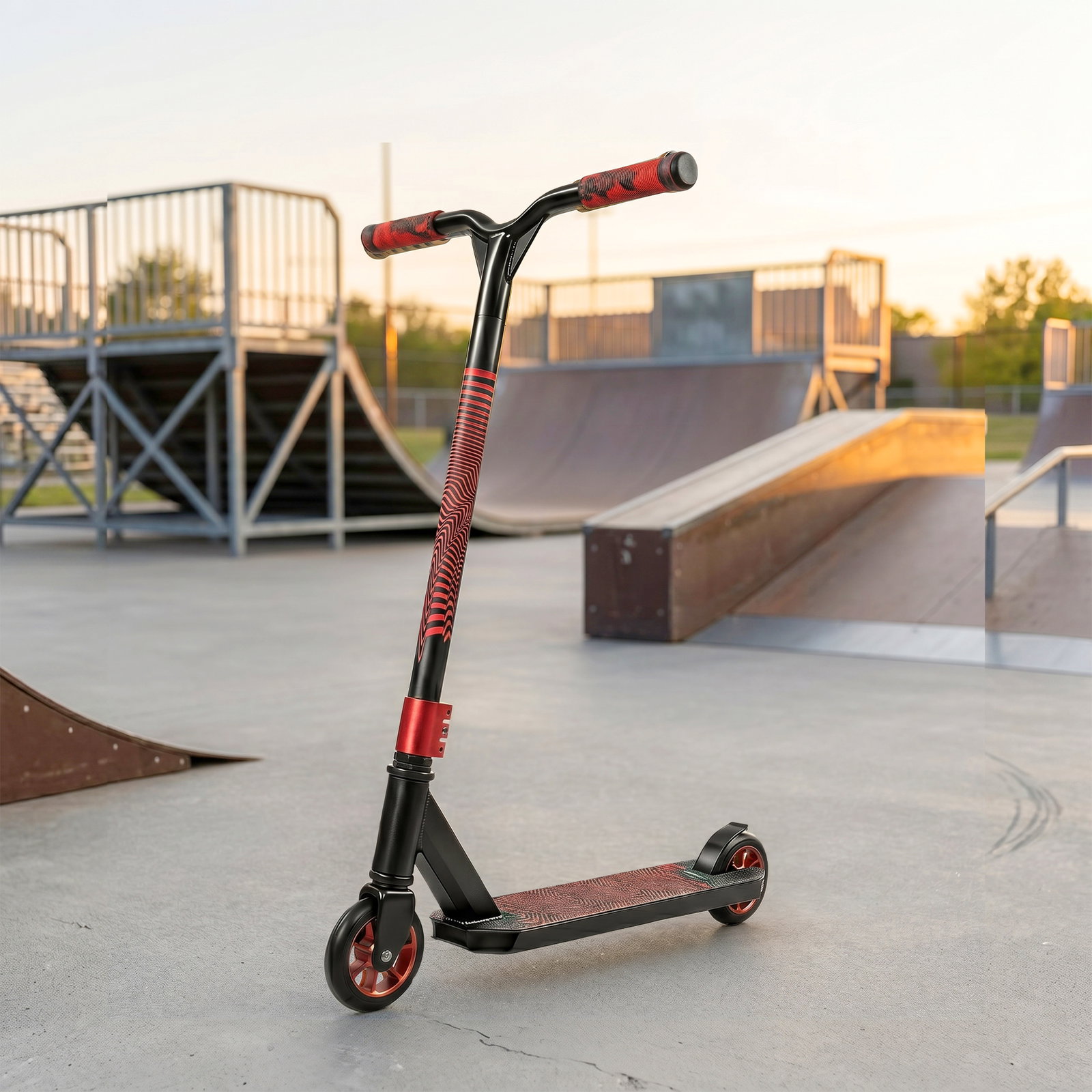 Trotinete acrobática com guiador 360° rolamentos abec-9 rodas de pu de 120 mm estrutura de alumínio 66x47x81 cm vermelho