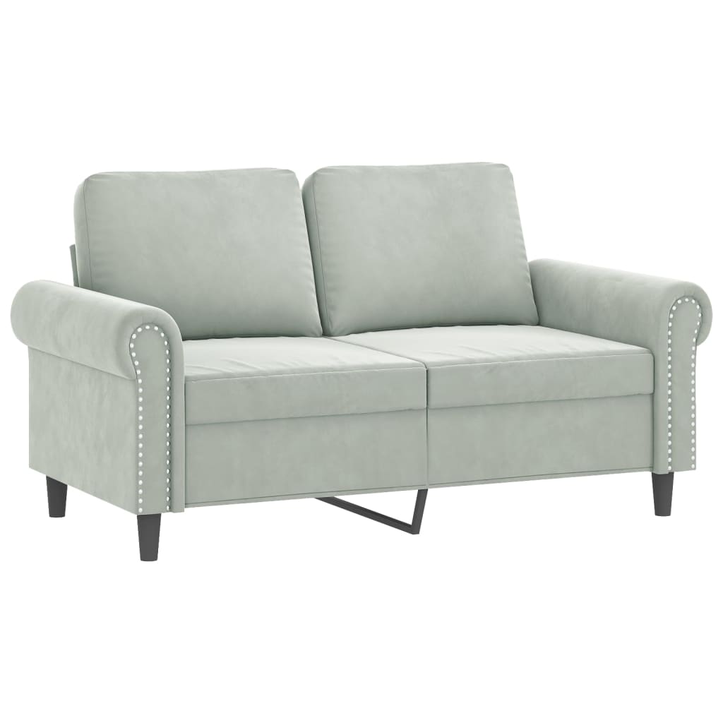 3 Pcs conjunto de sofás com almofadões veludo cinzento-claro