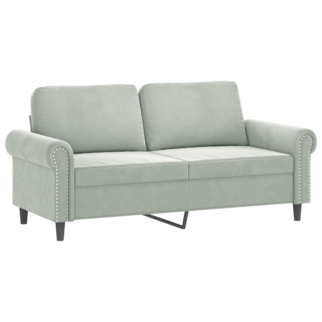 3 Pcs conjunto de sofás com almofadões veludo cinzento-claro