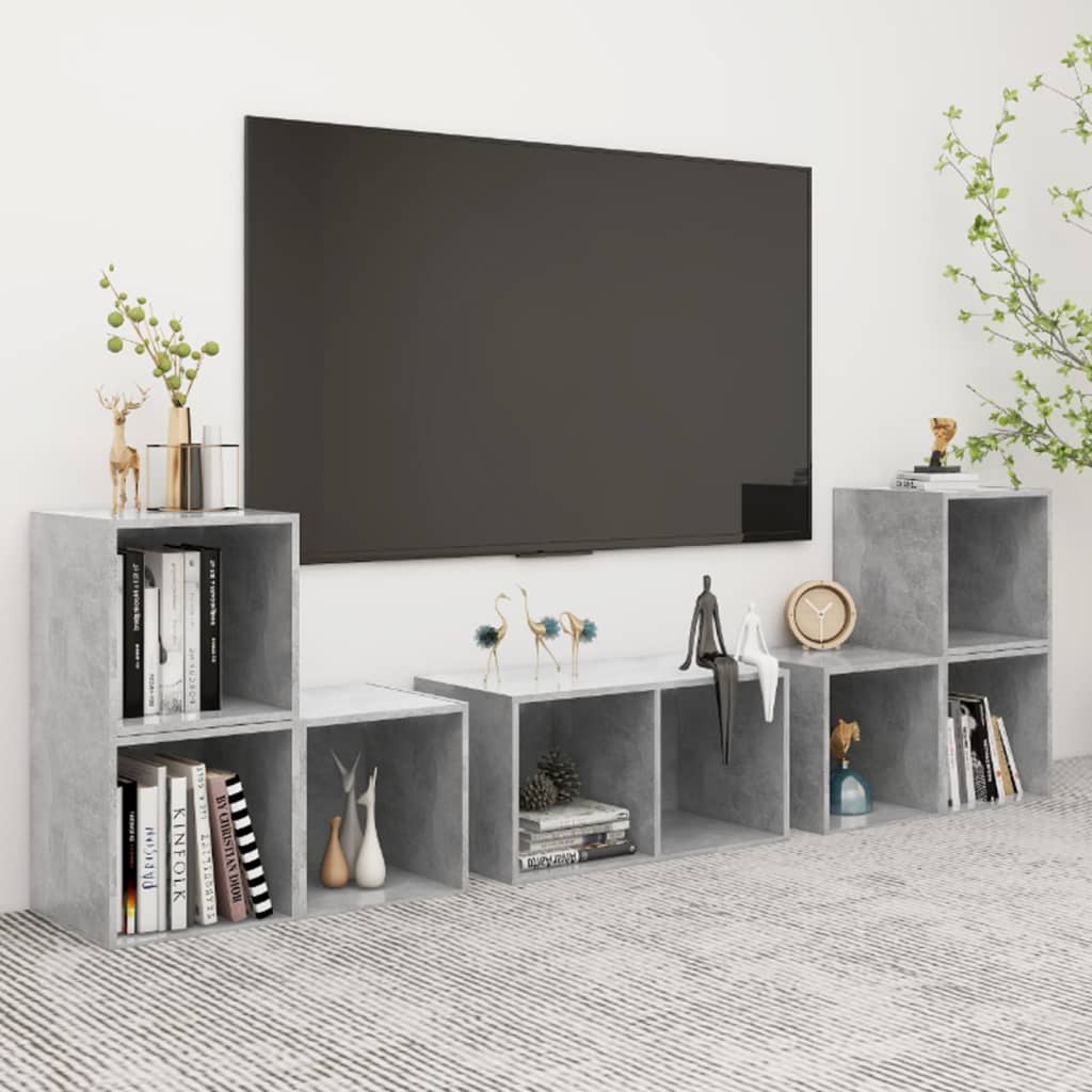 6 Pcs conjunto de móveis de TV derivados madeira cinza cimento