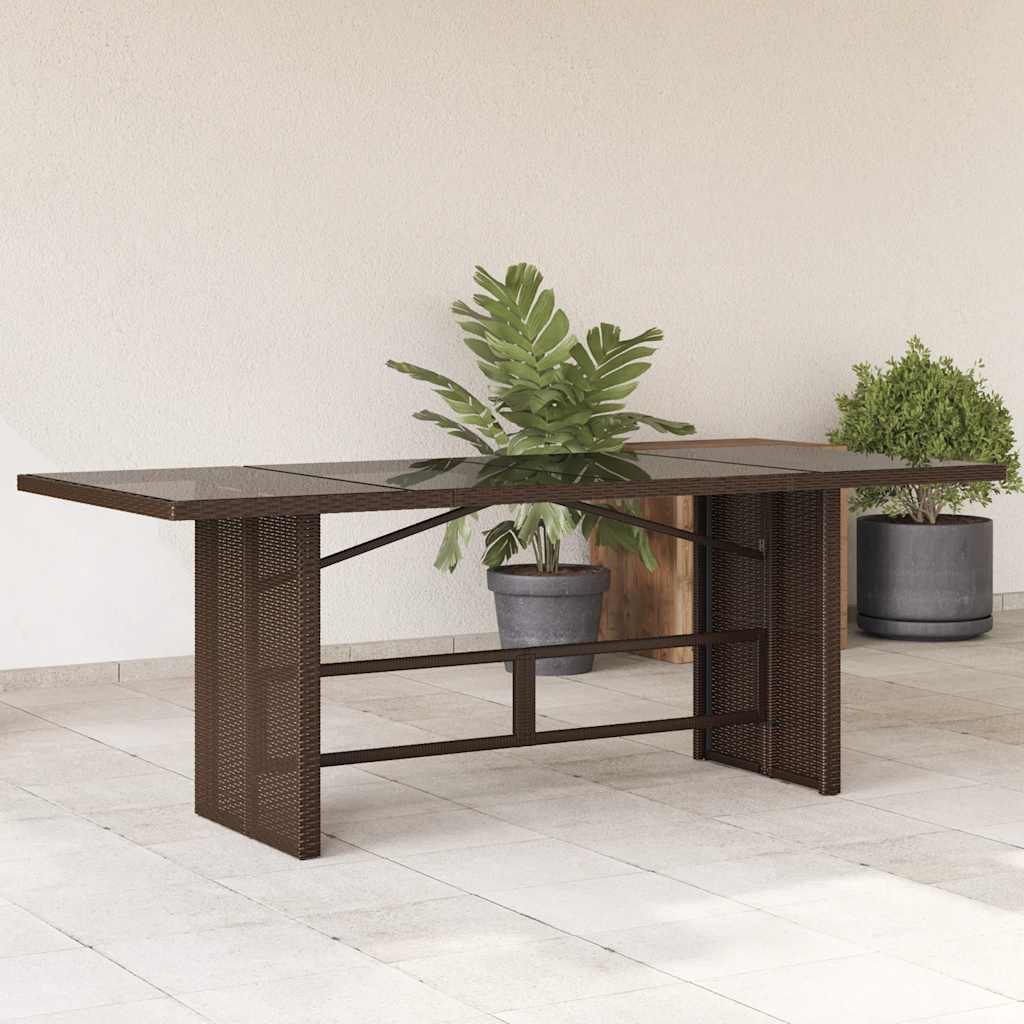 Mesa de jardim com tampo de vidro 190x80x75 cm vime PE castanho