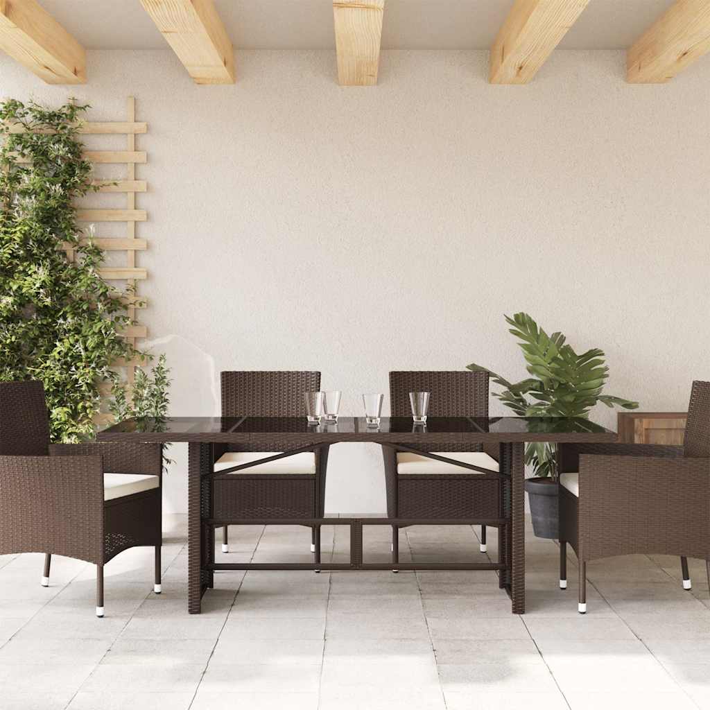 Mesa de jardim com tampo de vidro 190x80x75 cm vime PE castanho
