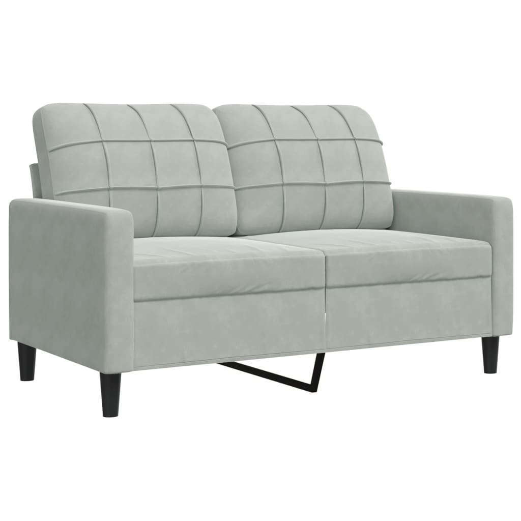 2 Pcs conjunto de sofás com almofadões veludo cinzento-claro