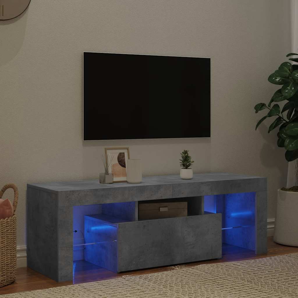 Móvel de TV com luzes LED 120x35x40 cm cinzento cimento
