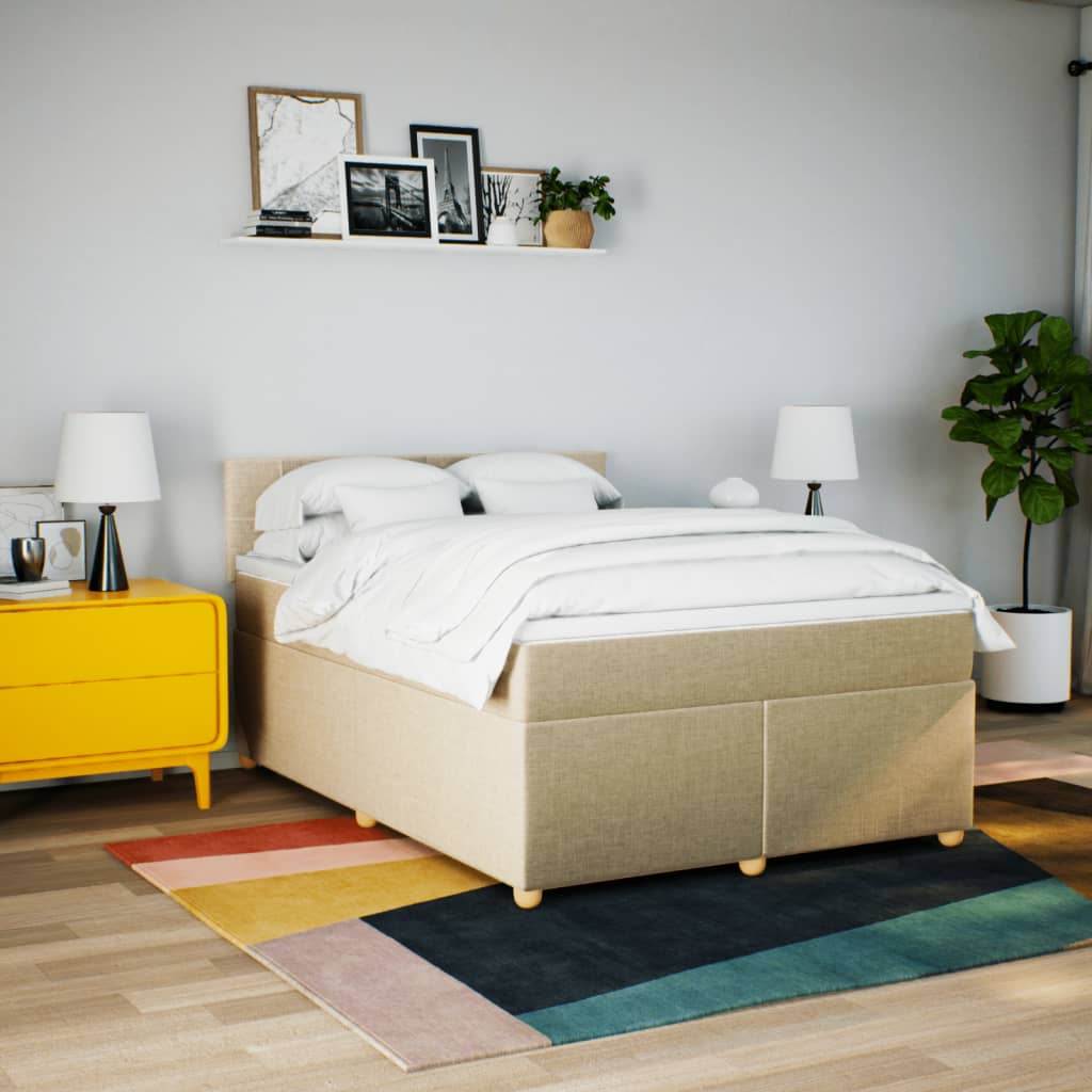 Cama com molas/colchão 160x200 cm tecido cor creme