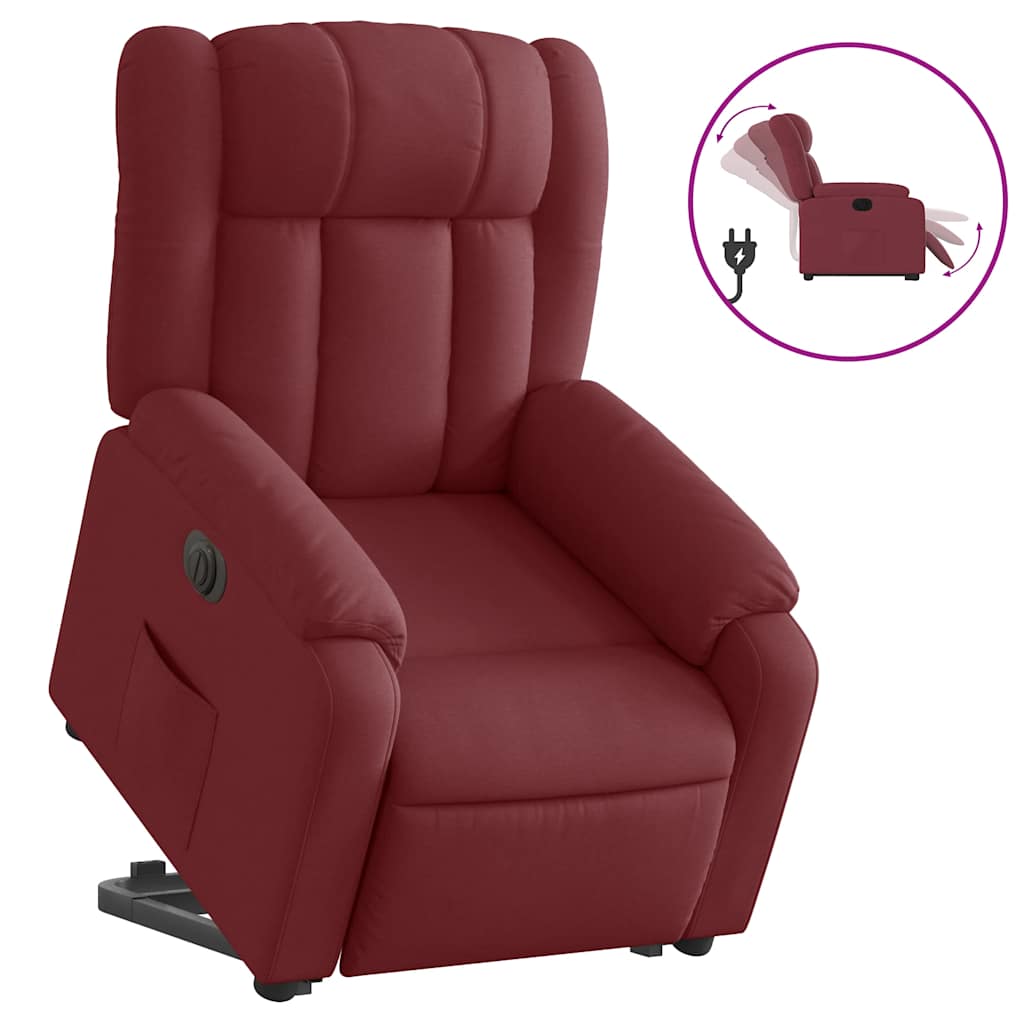 Poltrona reclinável elevatória elétrica tecido vermelho-tinto