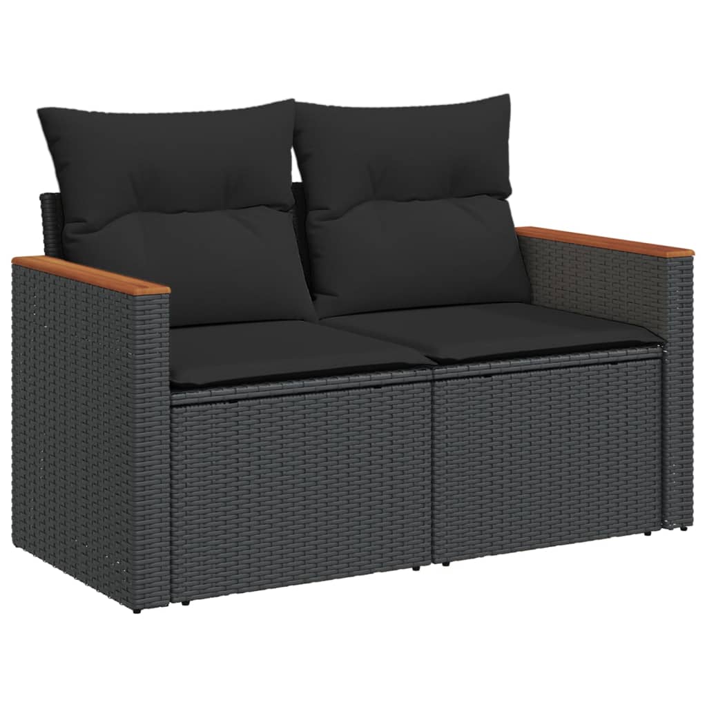 7 Pcs conjunto de sofás p/ jardim c/ almofadões vime PE preto