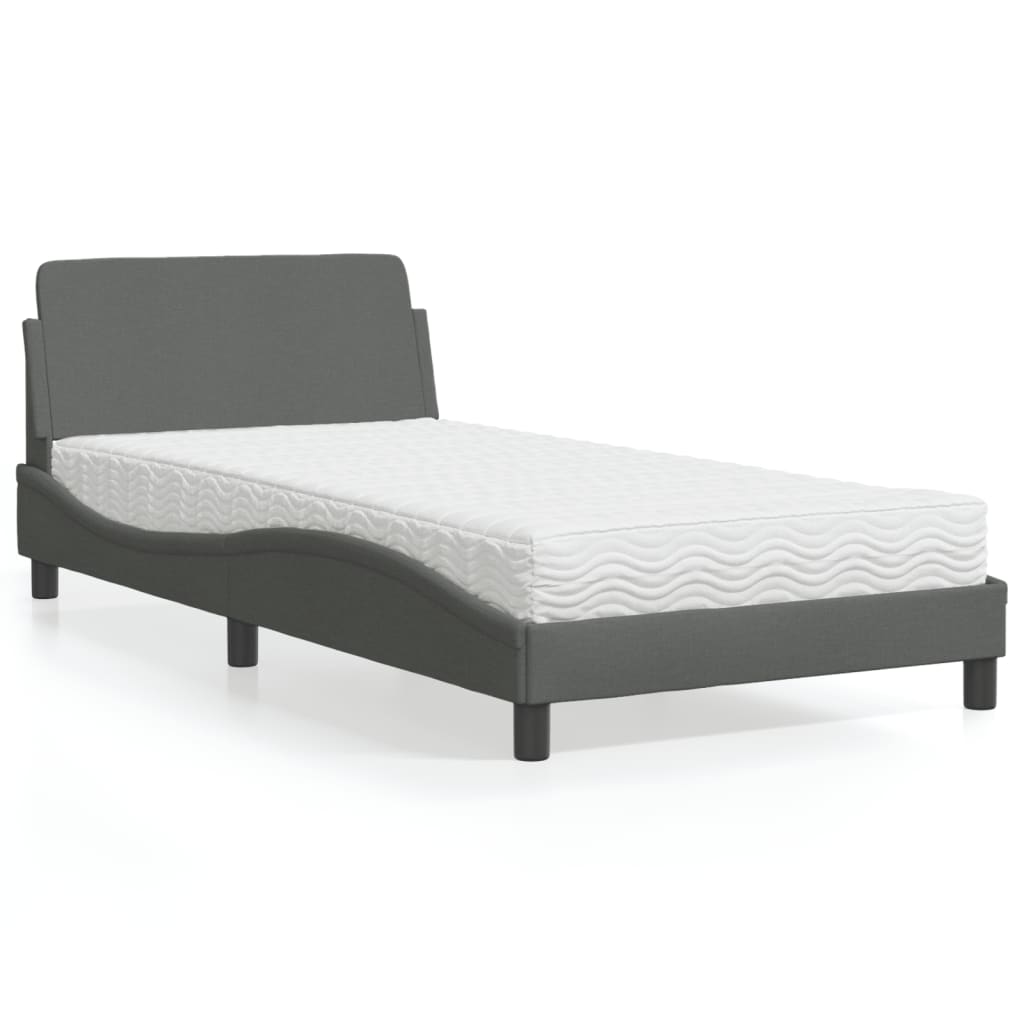 Cama com colchão dover 100x200 cm tecido cinzento-escuro