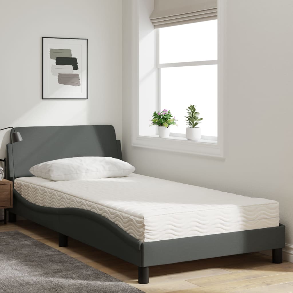 Cama com colchão dover 100x200 cm tecido cinzento-escuro