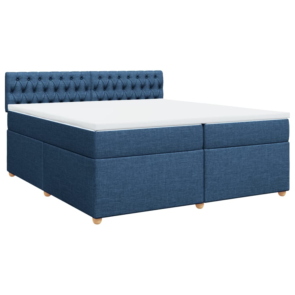 Cama com molas/colchão 200x200 cm tecido azul