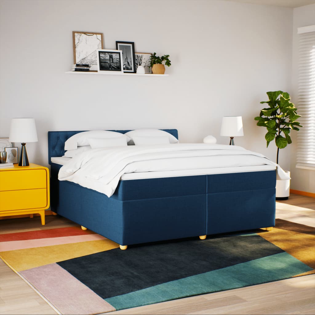 Cama com molas/colchão 200x200 cm tecido azul