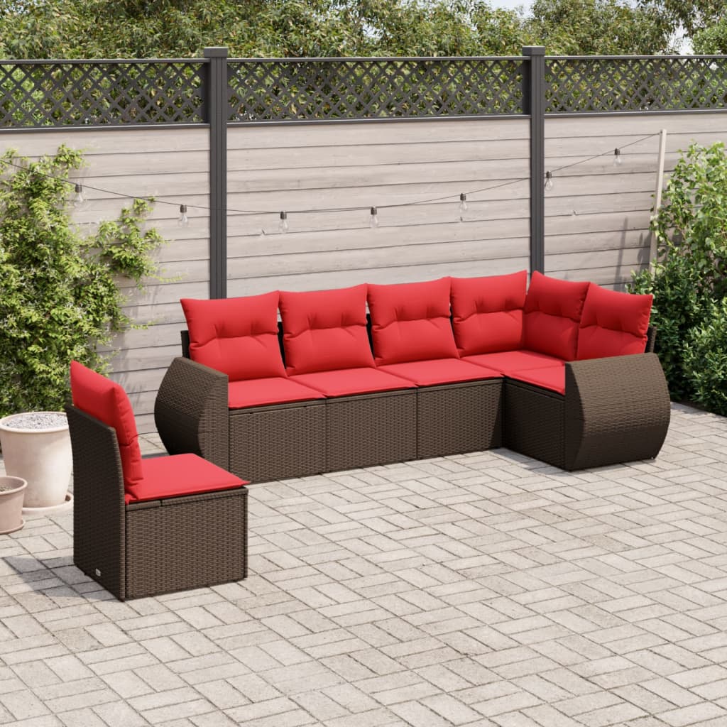 Conjunto de sofá de jardim com 6 peças e almofadas em rattan sintético marrom