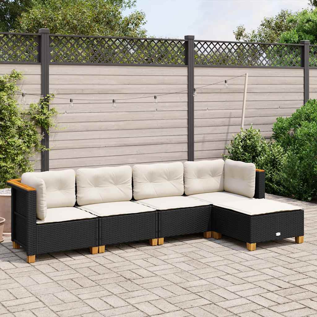 5 Pcs conjunto sofás de jardim com almofadões vime PE preto