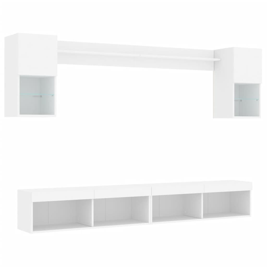 6Pcs móveis de parede p/ TV c/ leds derivados de madeira branco