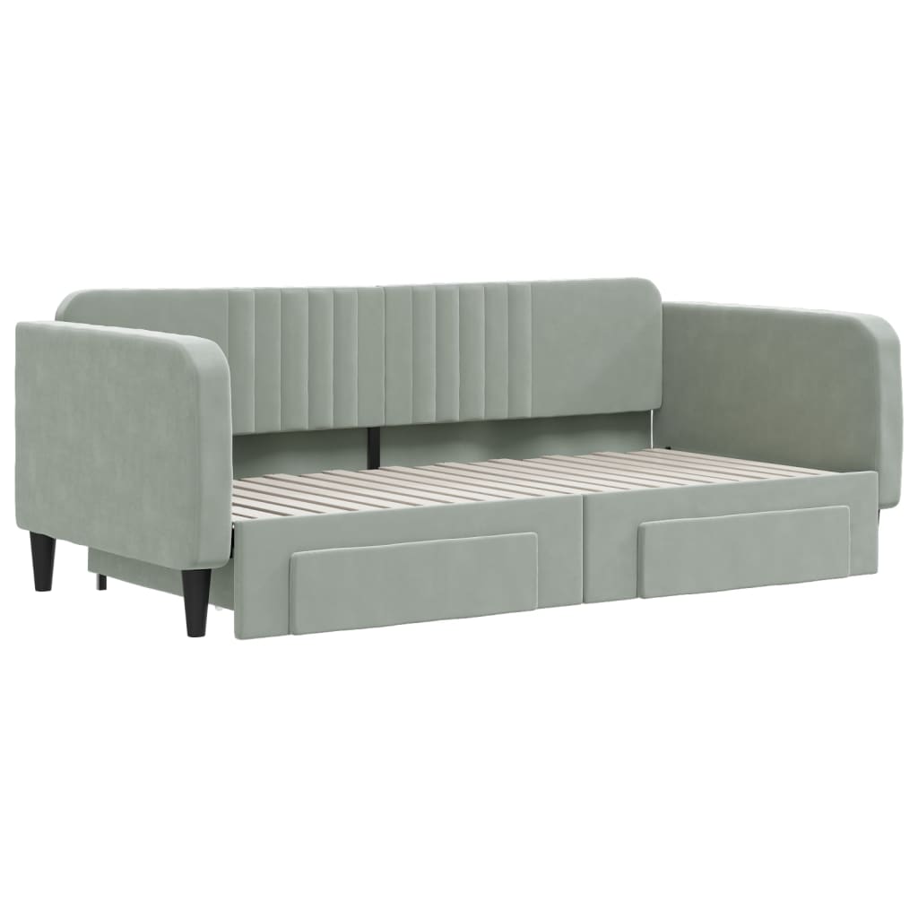 Sofá-cama c/ gavetão e gavetas 100x190 cm veludo cinzento-claro