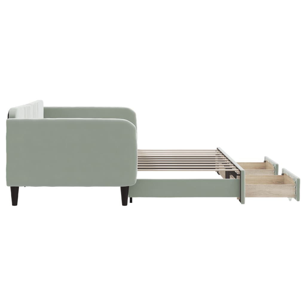 Sofá-cama c/ gavetão e gavetas 100x190 cm veludo cinzento-claro