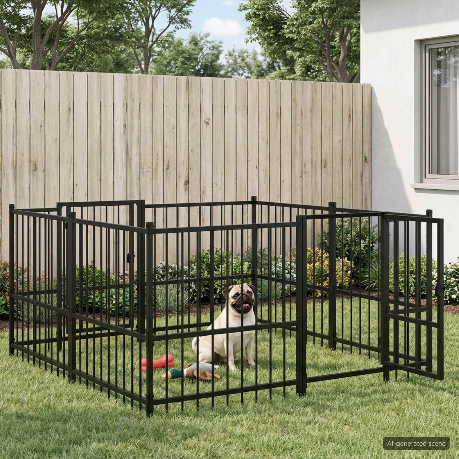 Cercado para cães ao ar livre preto 192 x 192 x 100 cm aço