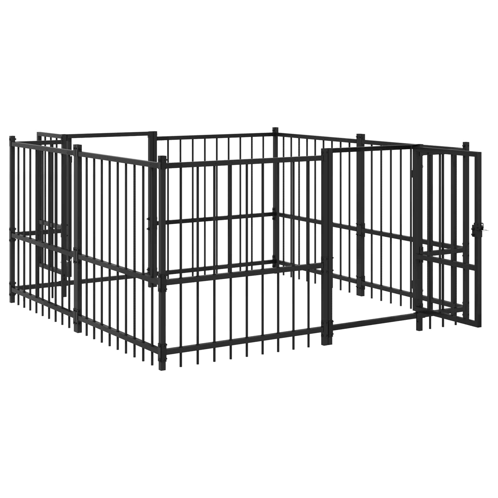 Cercado para cães ao ar livre preto 192 x 192 x 100 cm aço