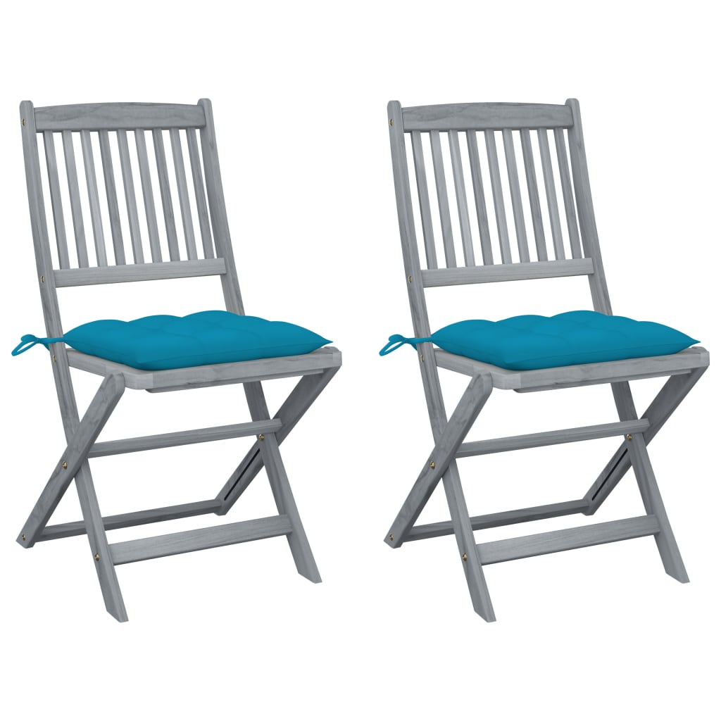Cadeiras exterior dobráveis c/ almofadões 2 pcs acácia maciça