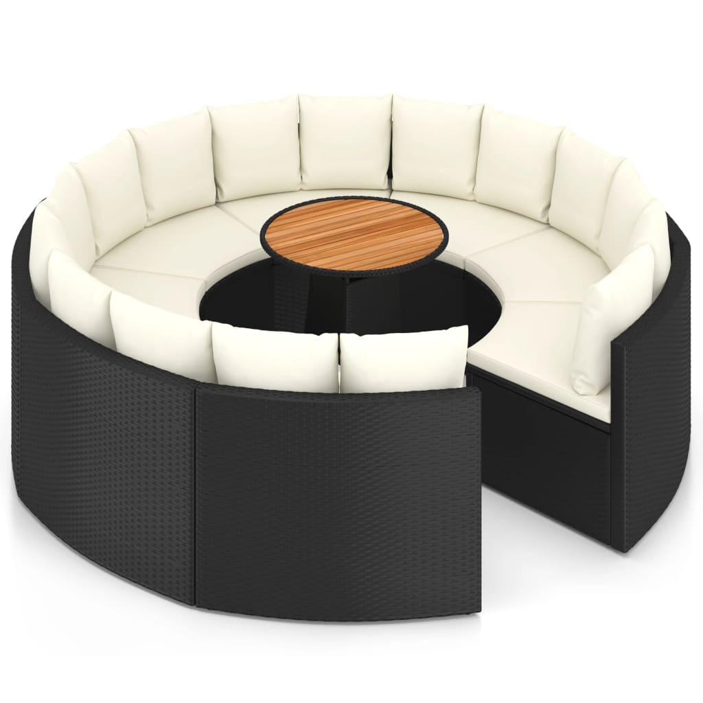 9 Pcs conjunto sofás de jardim c/ almofadões vime PE preto