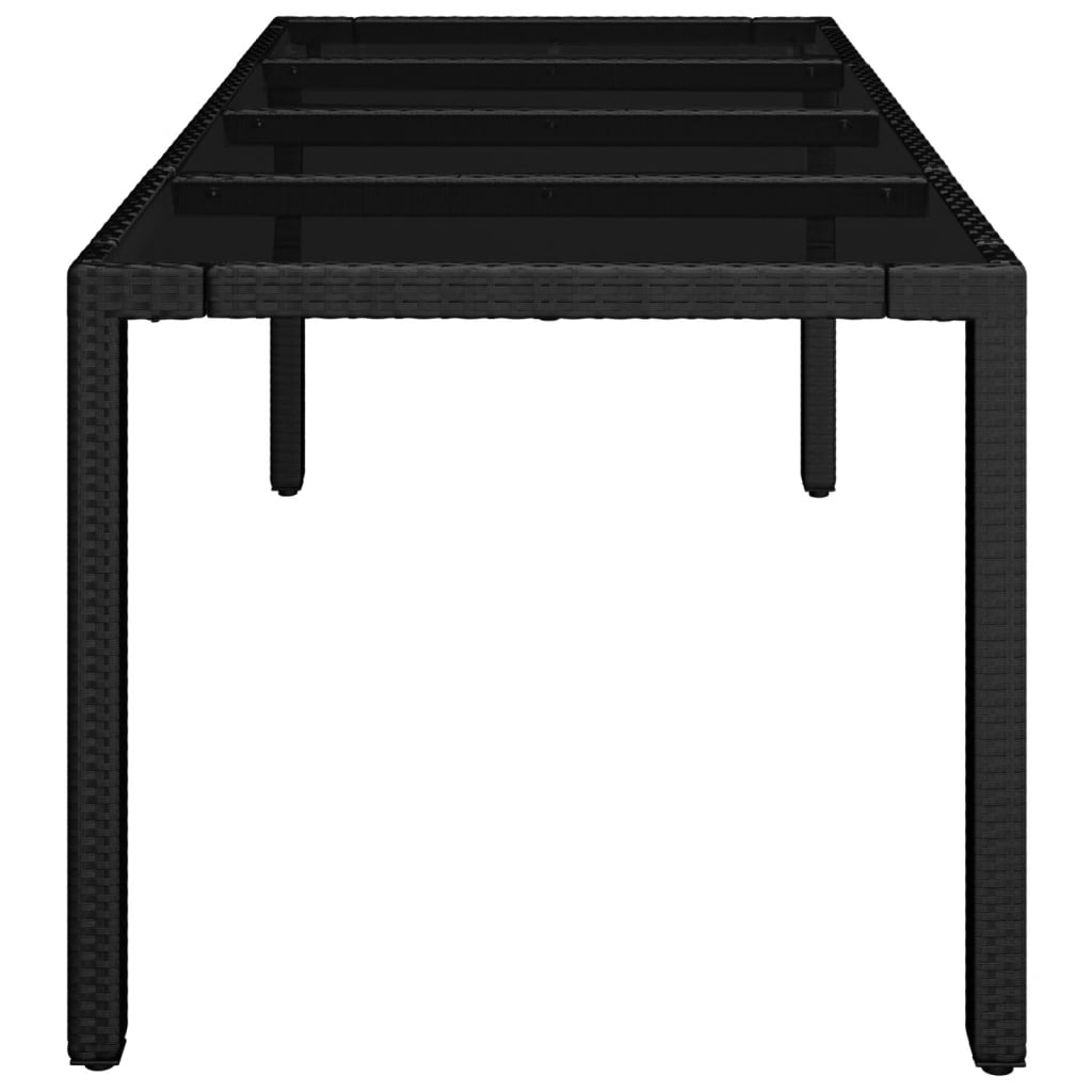 Mesa de jardim com tampo de vidro 190x90x75 cm vime PE preto