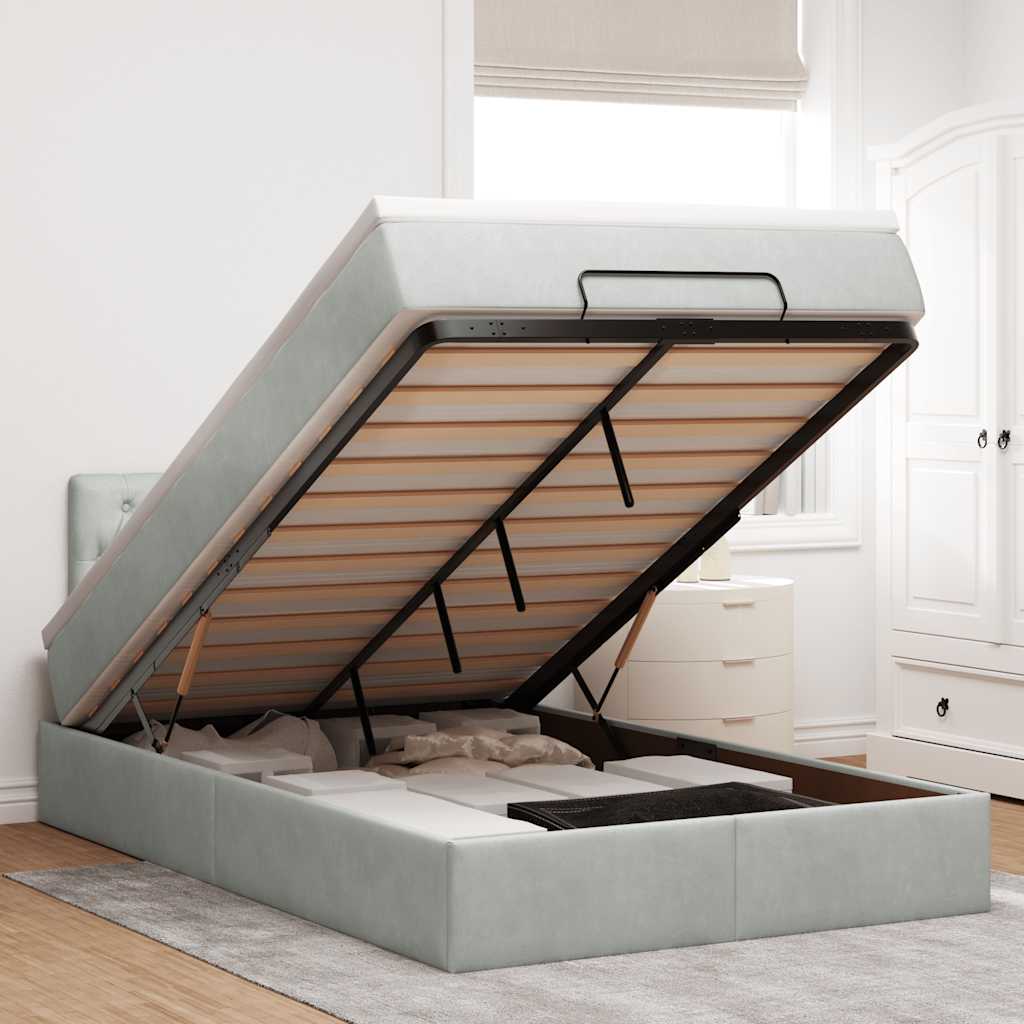 Cama otomana com colchão cinza claro 120x190 cm veludo