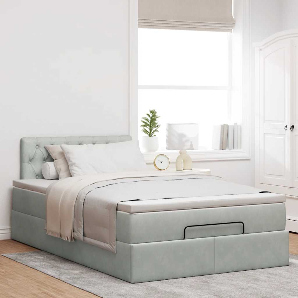 Cama otomana com colchão cinza claro 120x190 cm veludo