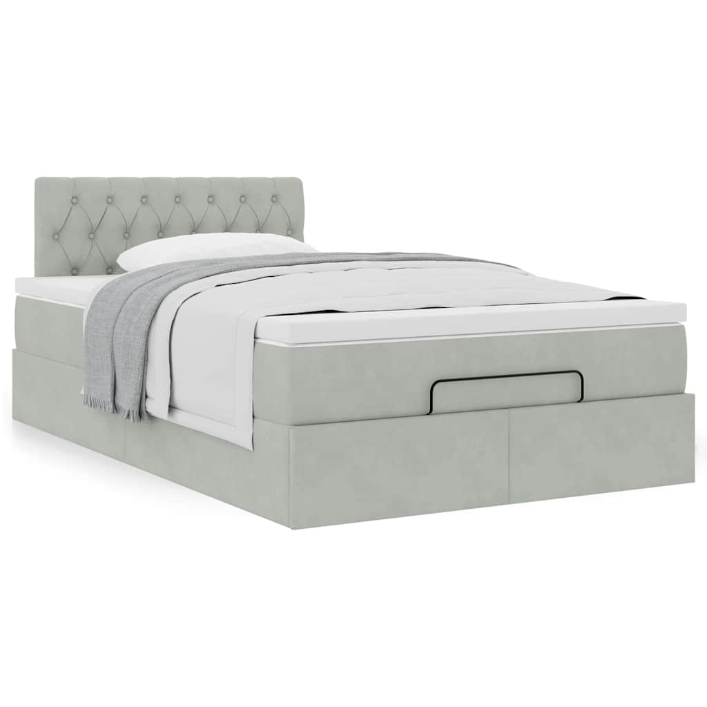 Cama otomana com colchão cinza claro 120x190 cm veludo