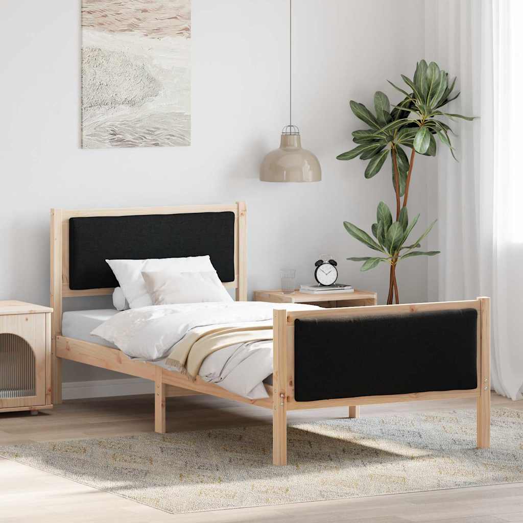 Estrutura da cama com cabeceira preto 90 x 190 cm tecido