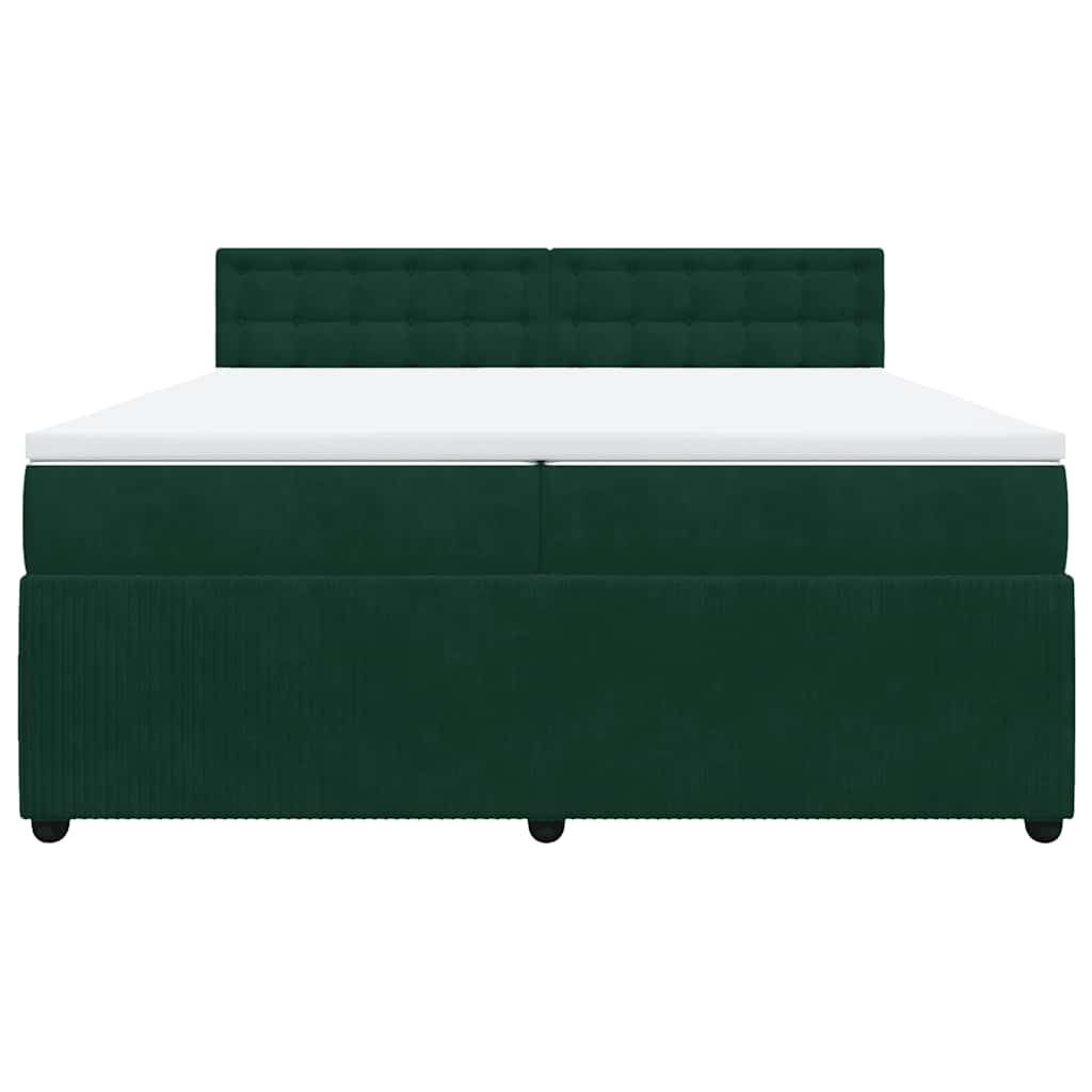 Cama com molas/colchão 200x200 cm veludo verde-escuro