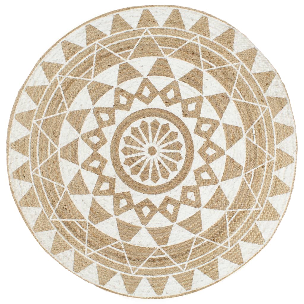 Tapete artesanal em juta com impressão a branco 120 cm