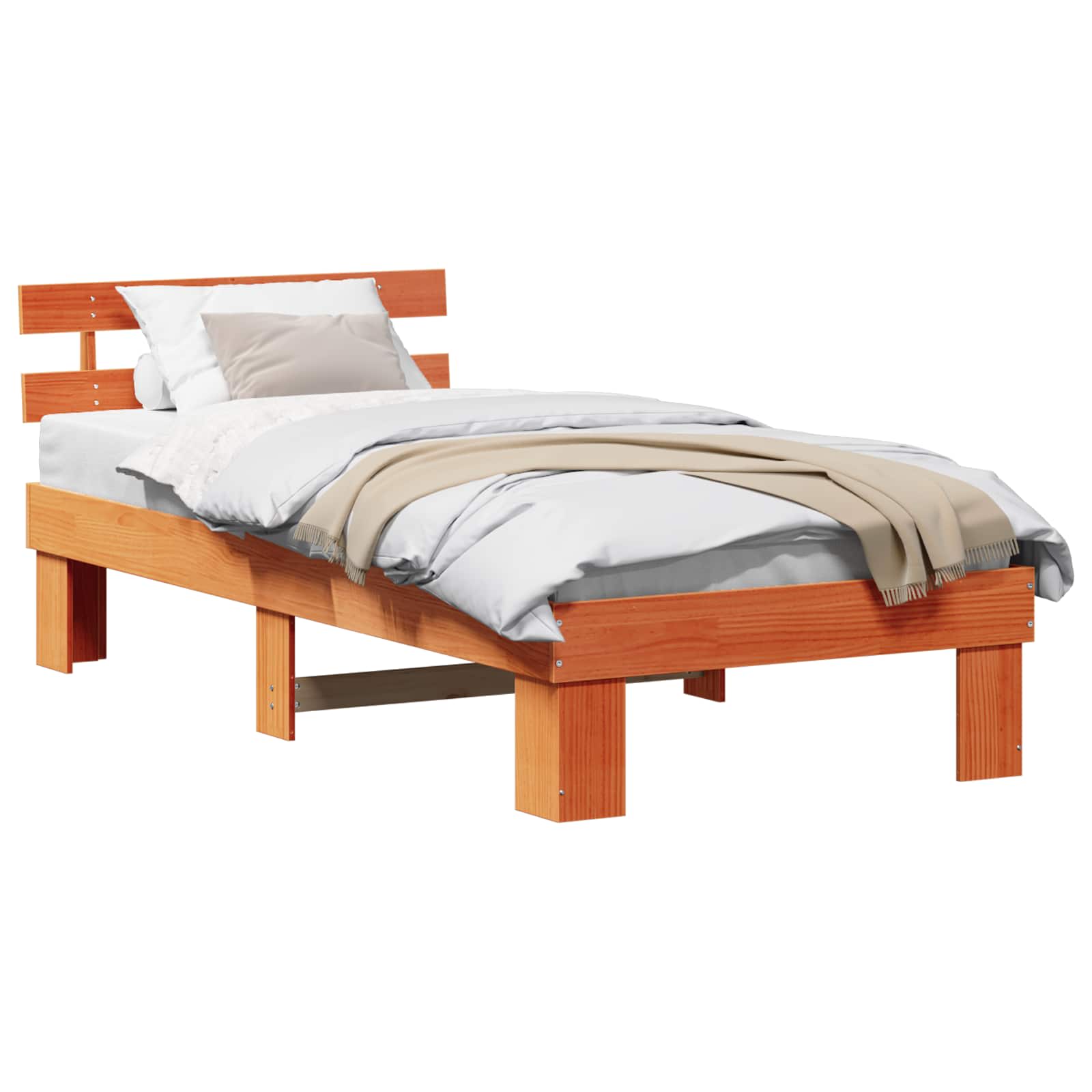 Estrutura da cama com cabeceira marrom cera 80 x 200 cm