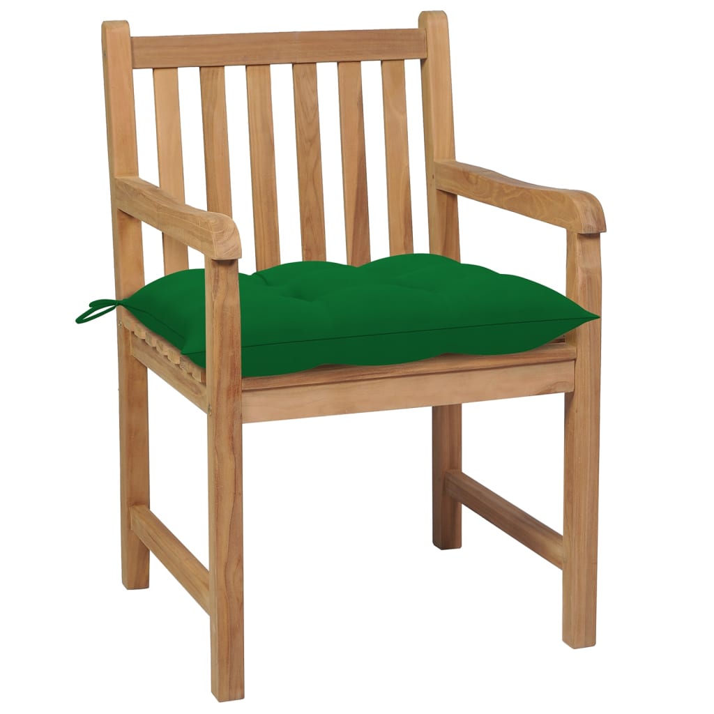 Cadeiras de jardim c/ almofadões verdes 4 pcs teca maciça