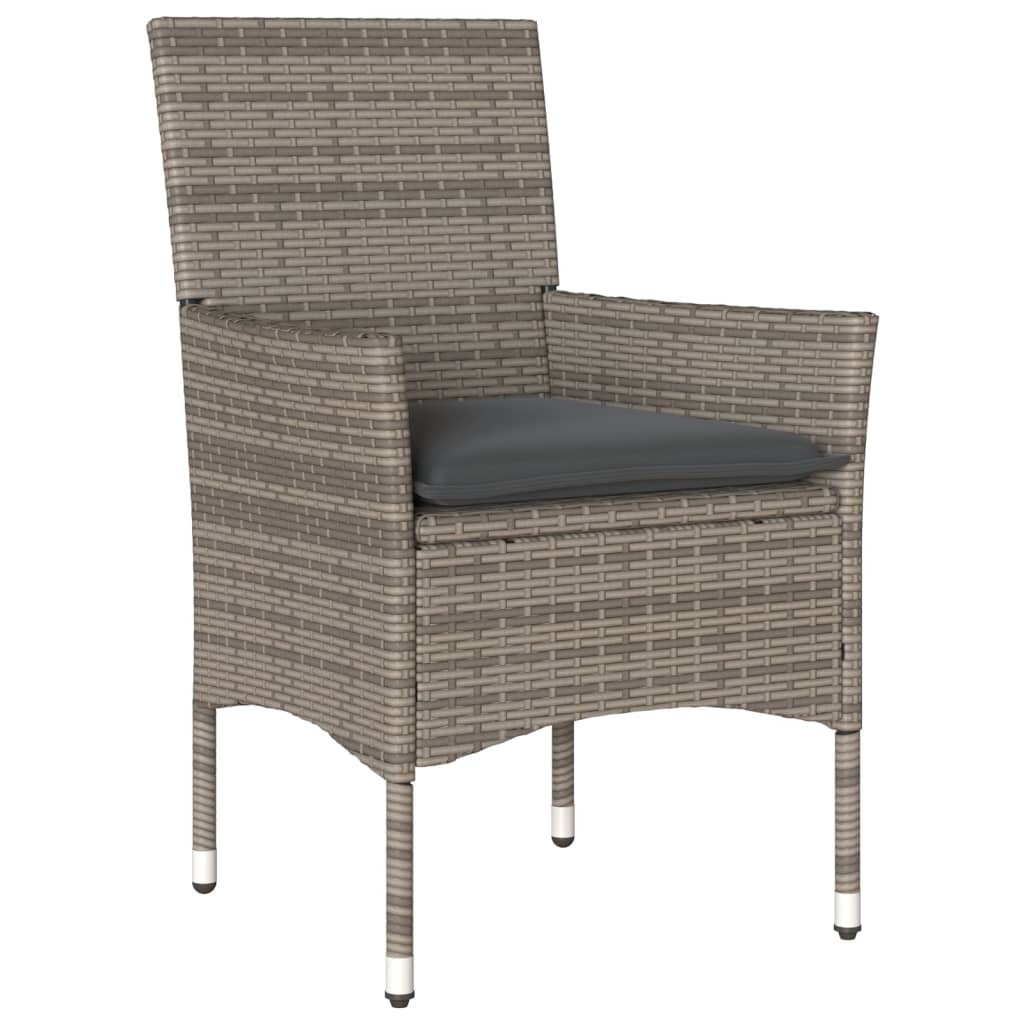 3 Pcs conjunto jantar jardim c/ almofadões vime PE/vidro cinza