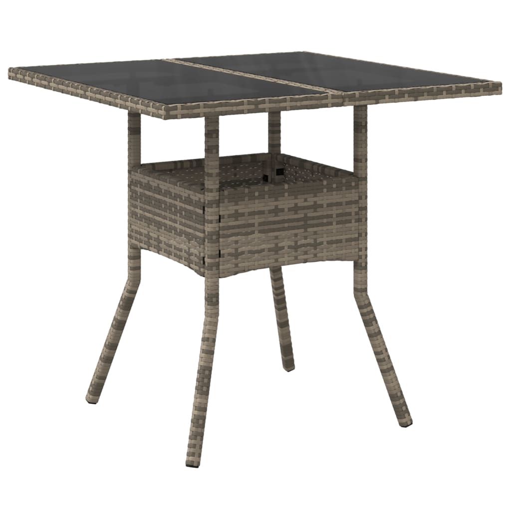 3 Pcs conjunto jantar jardim c/ almofadões vime PE/vidro cinza