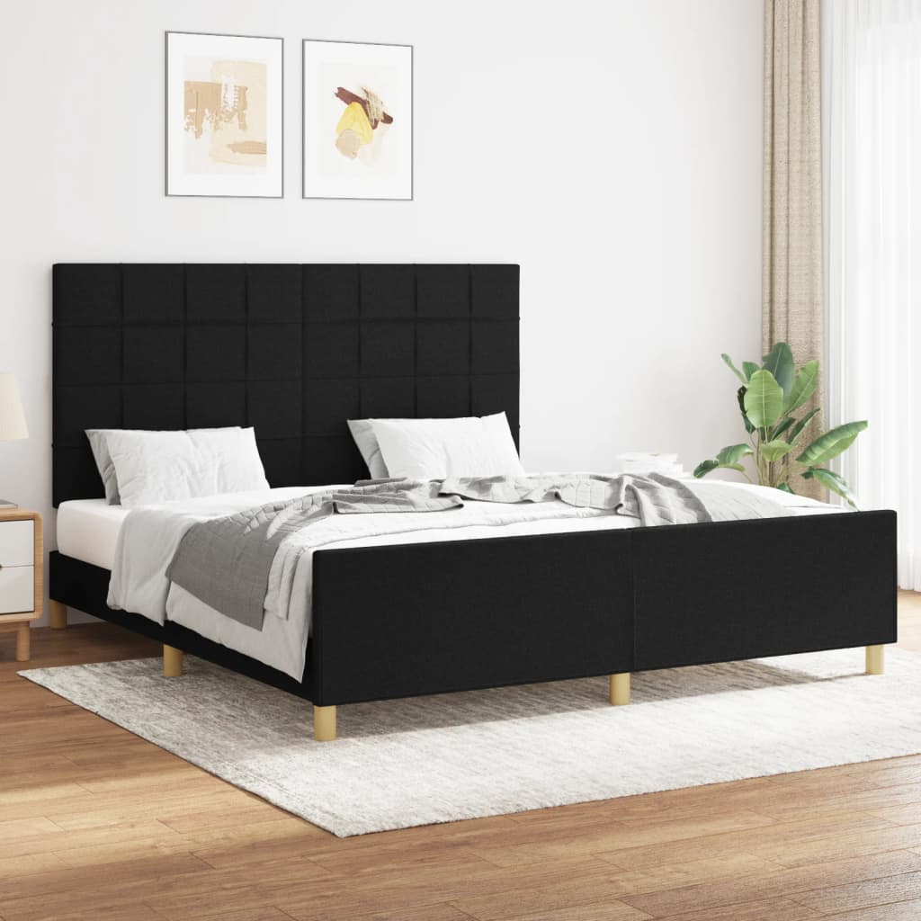 Estrutura de cama sem colchão 160x200 cm tecido preto