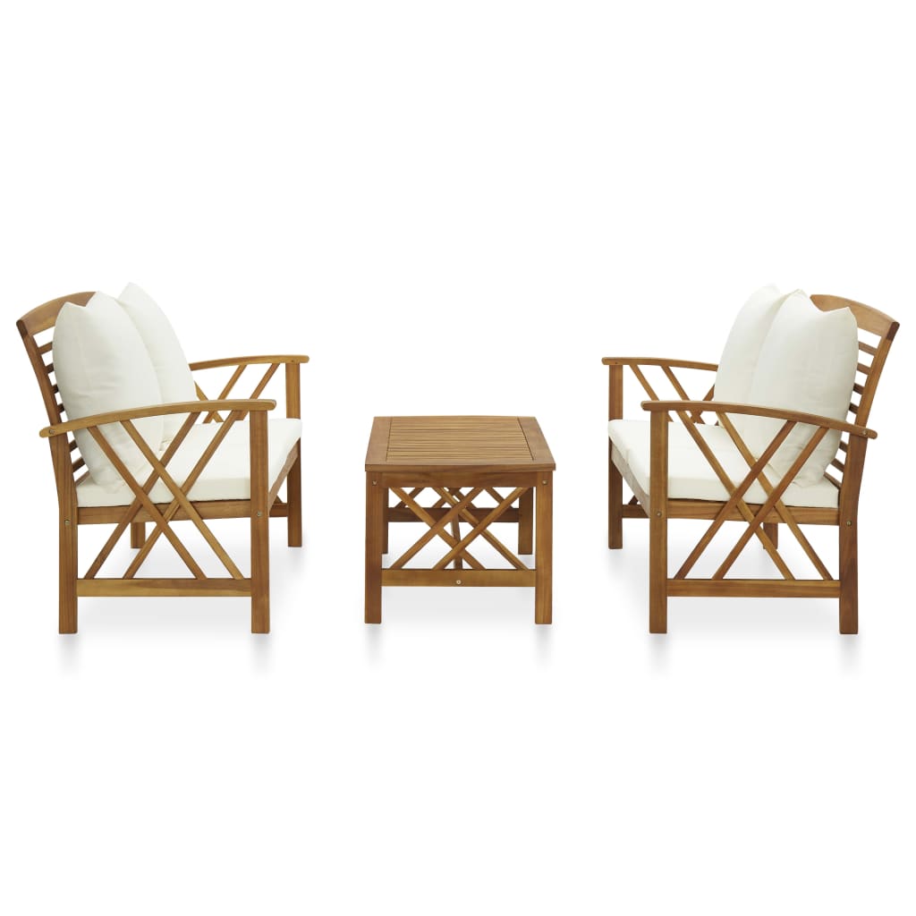 3 Pcs conjunto lounge de jardim c/ almofadões acácia maciça