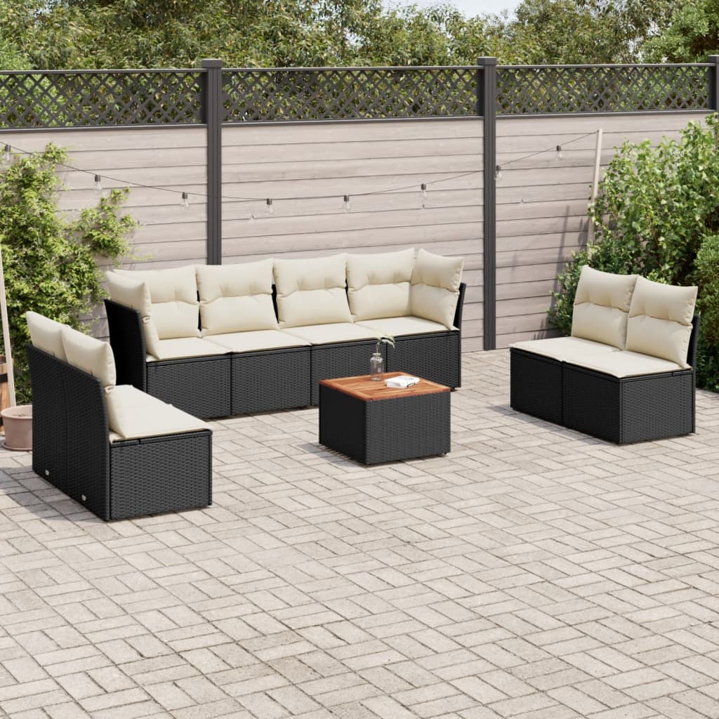 9 Pcs conjunto de sofás p/ jardim c/ almofadões vime PE preto