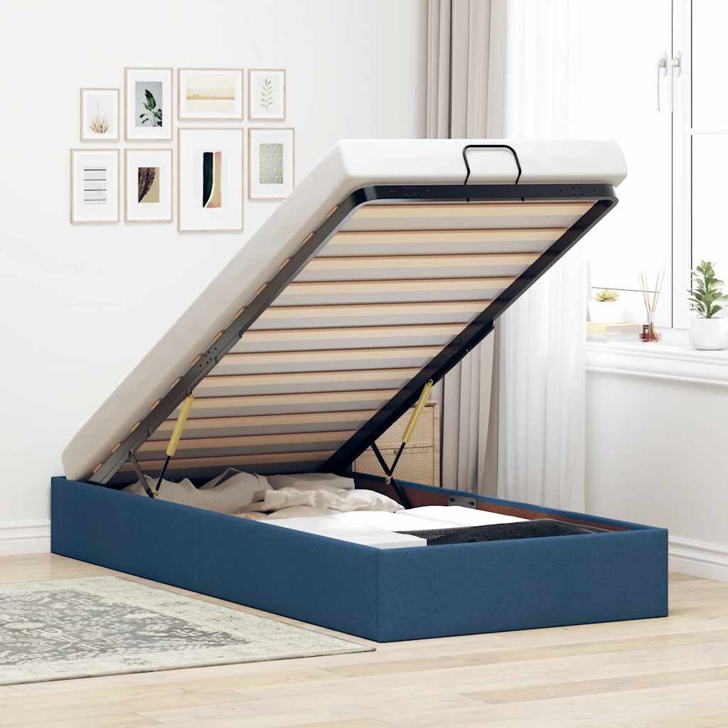 Estrutura de cama otomana sem colchão 100x200 cm tecido azul