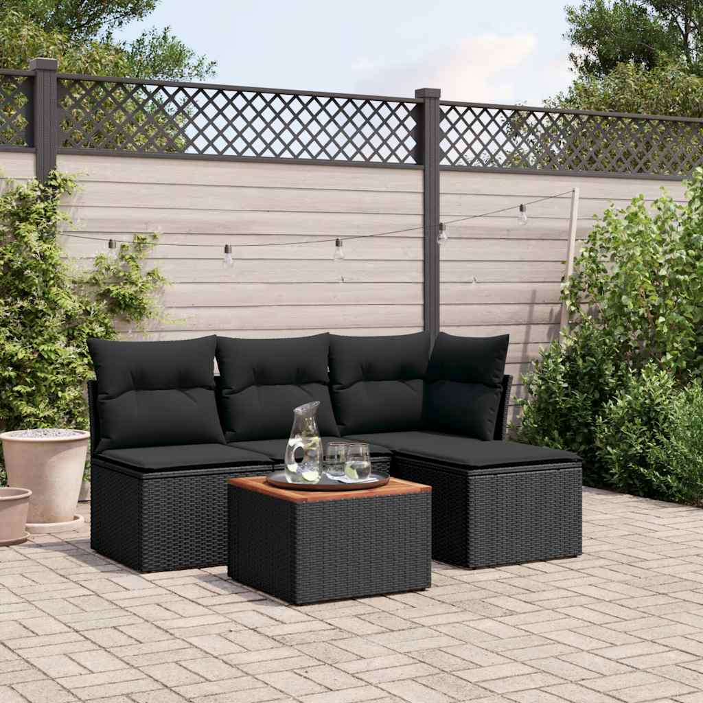 5 Pcs conjunto sofás de jardim com almofadões vime PE preto
