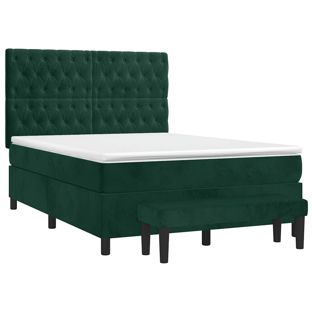 Cama com molas/colchão 140x200 cm veludo verde-escuro