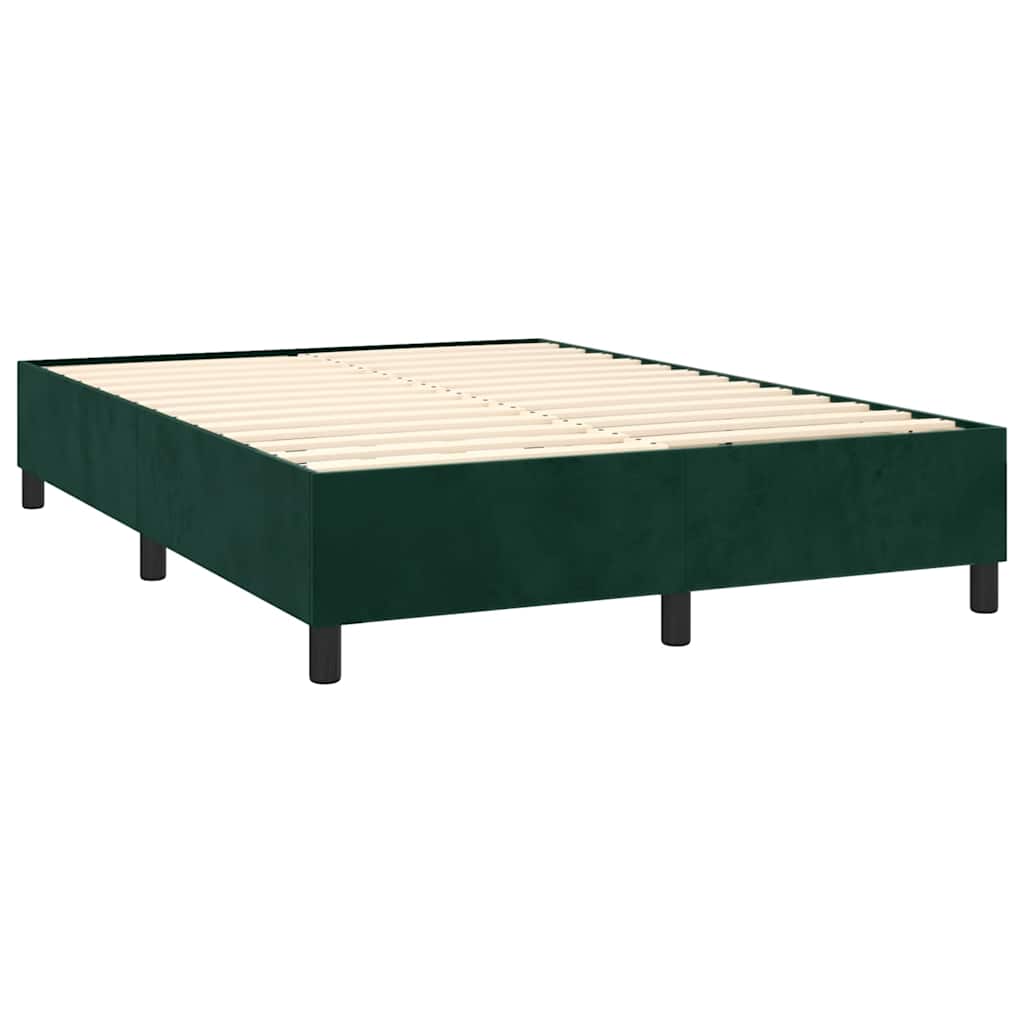Cama com molas/colchão 140x200 cm veludo verde-escuro