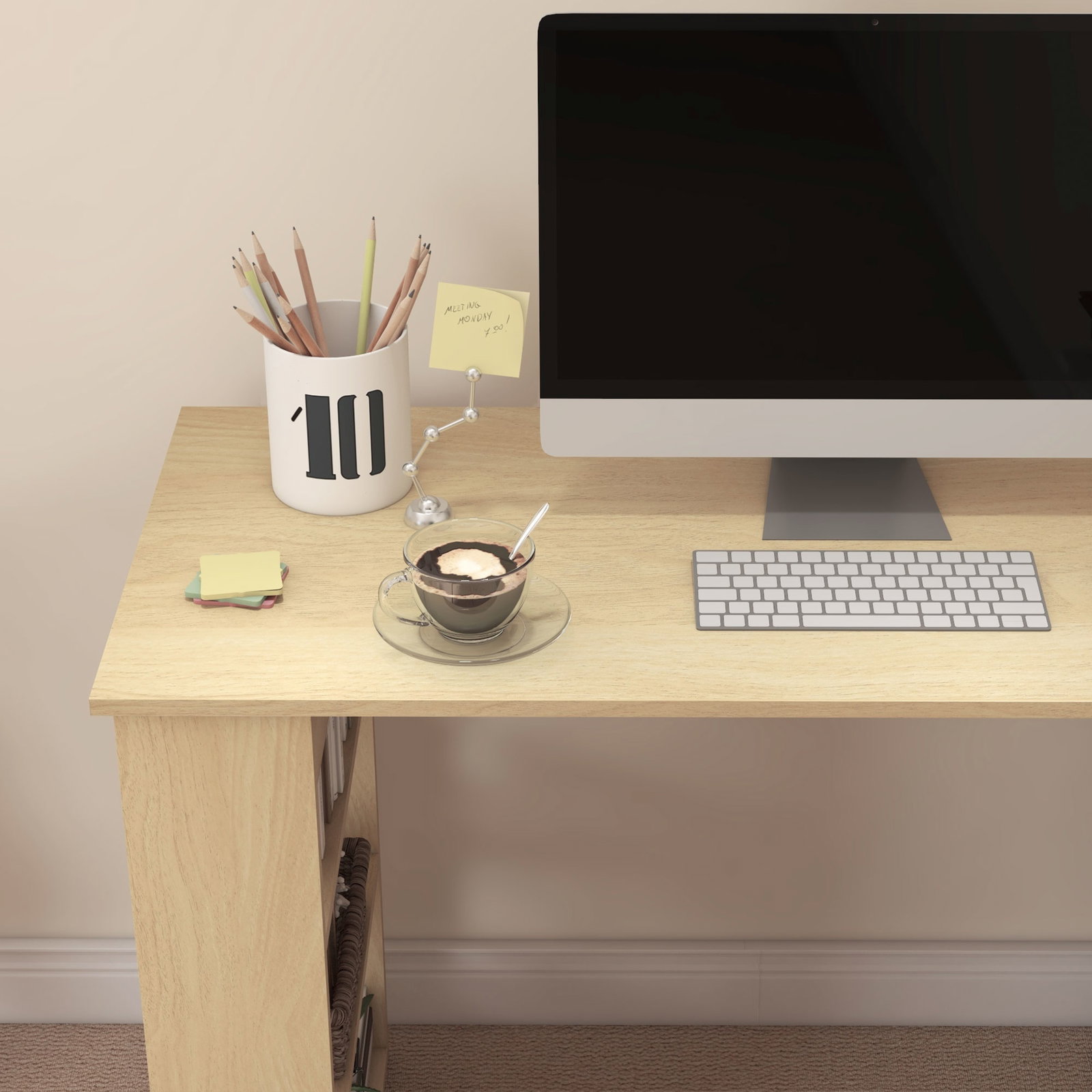 Mesa de computador secretária mesa de canto giratória 360° com 5 prateleiras 120x110x74,5 cm madeira e branco
