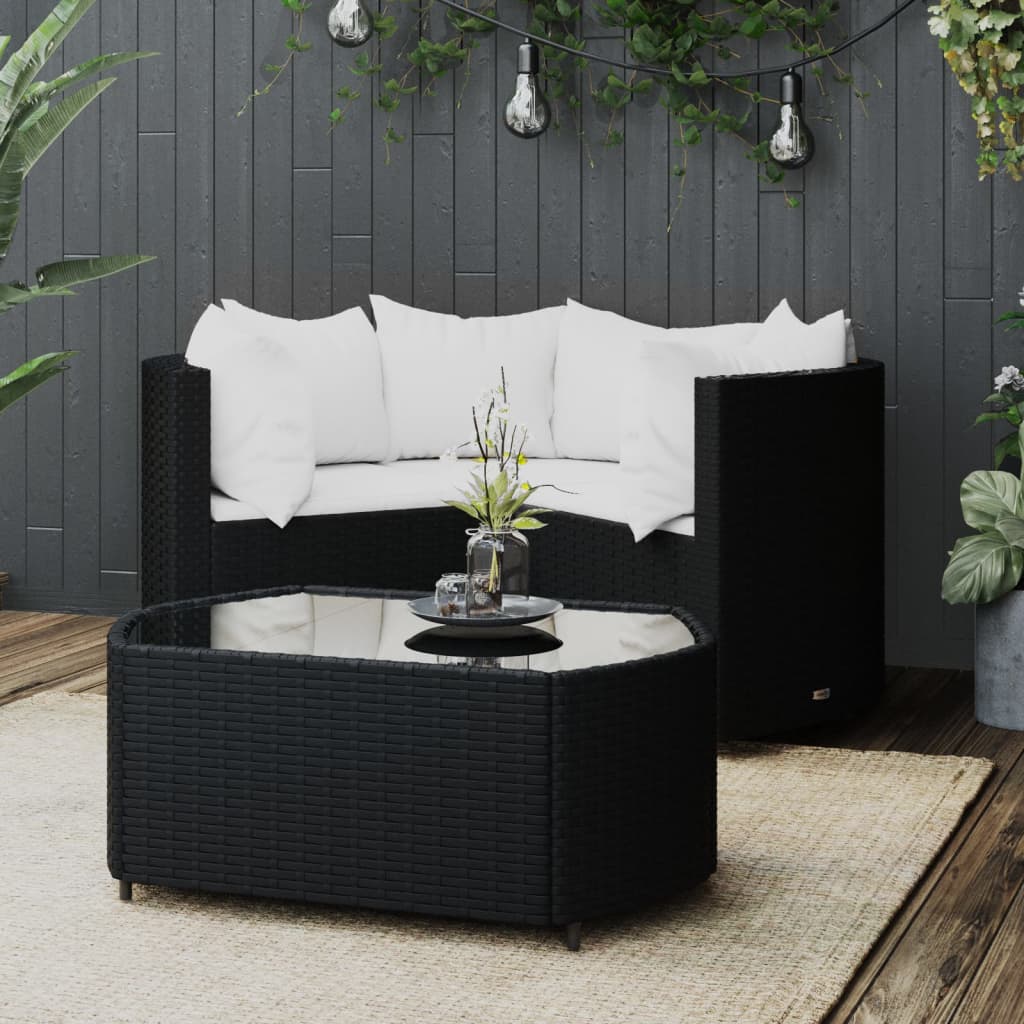 4 Pcs conjunto lounge de jardim c/ almofadões vime PE preto