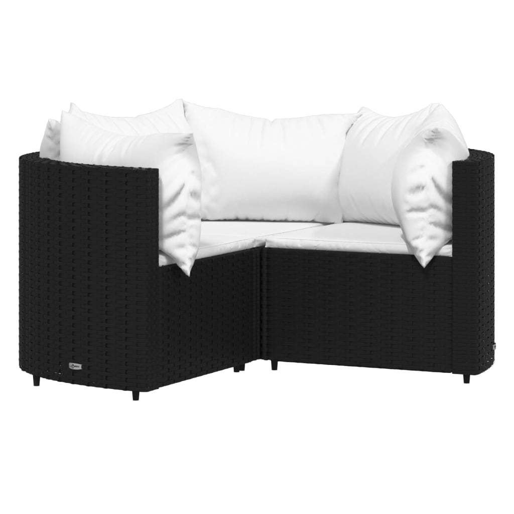 4 Pcs conjunto lounge de jardim c/ almofadões vime PE preto
