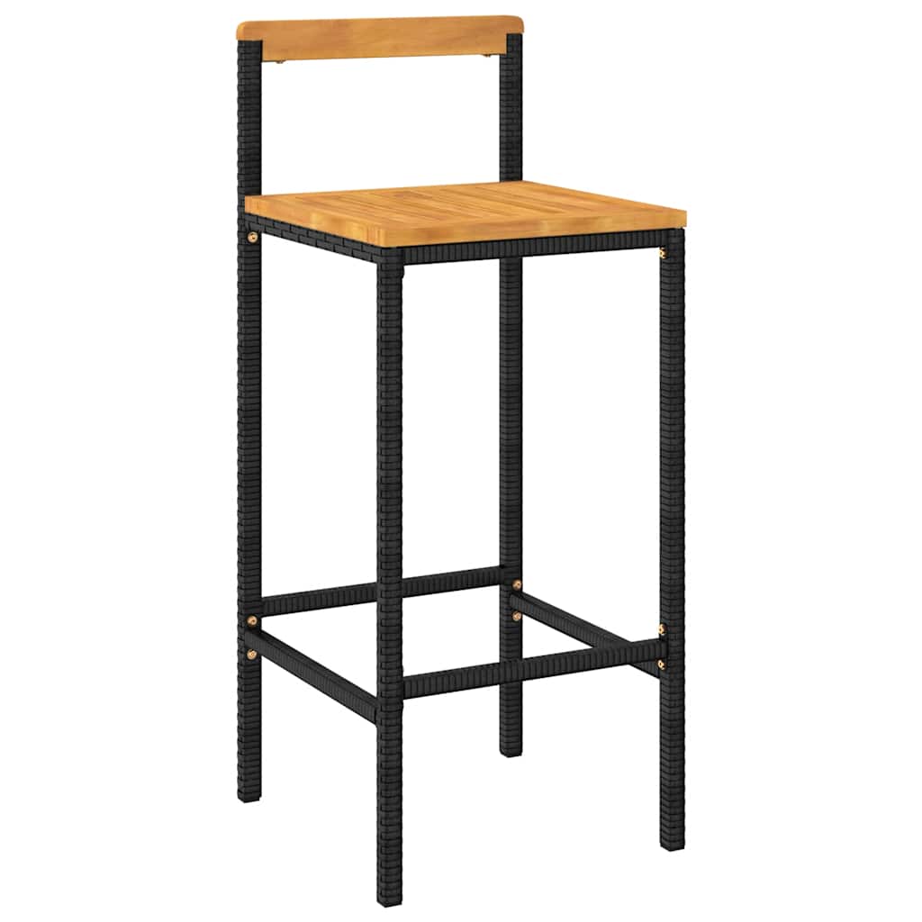 5 Pcs conjunto de bar p/ jardim vime PE/acácia maciça preto