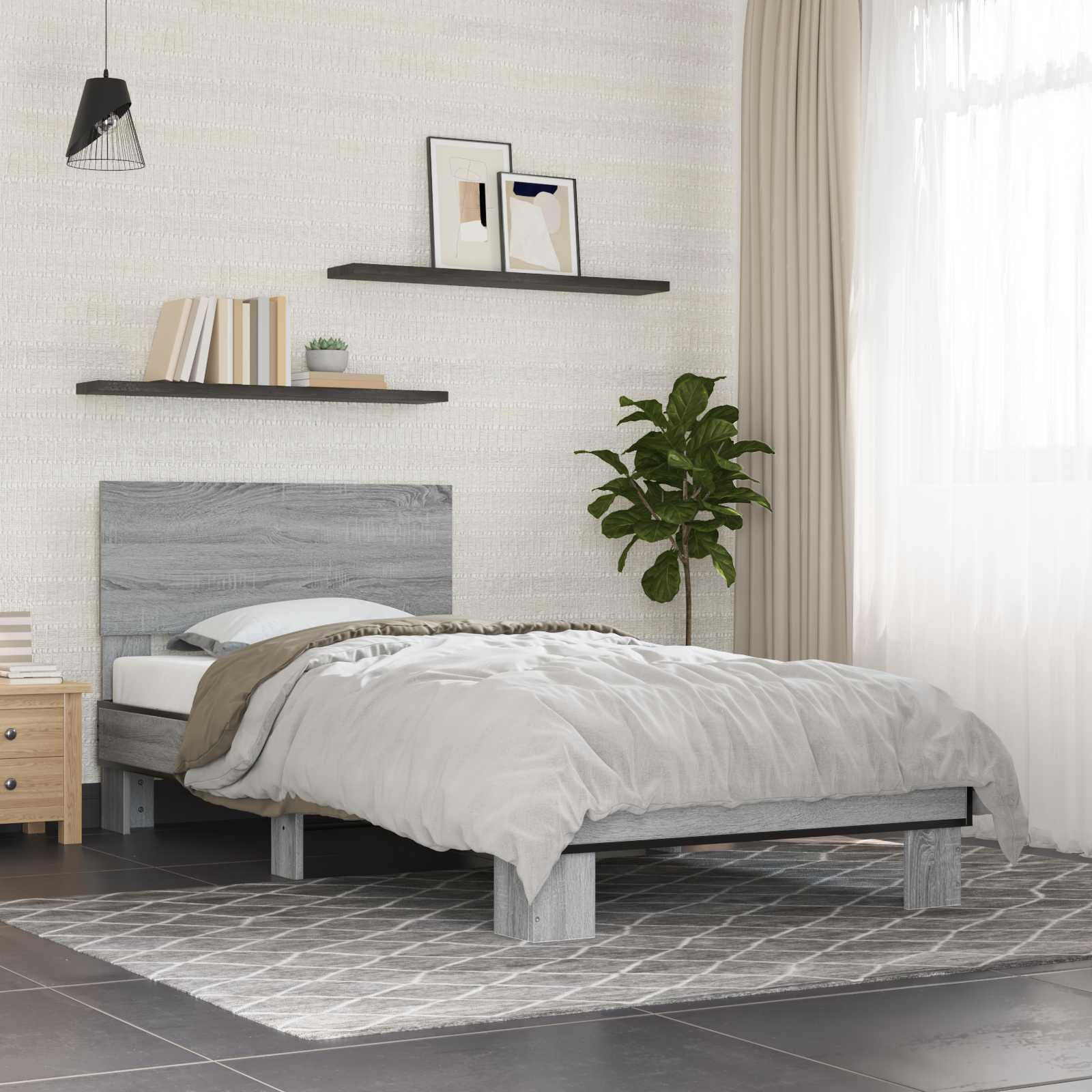 Estrutura de cama com cabeceira sonoma cinzento 80 x 200 cm