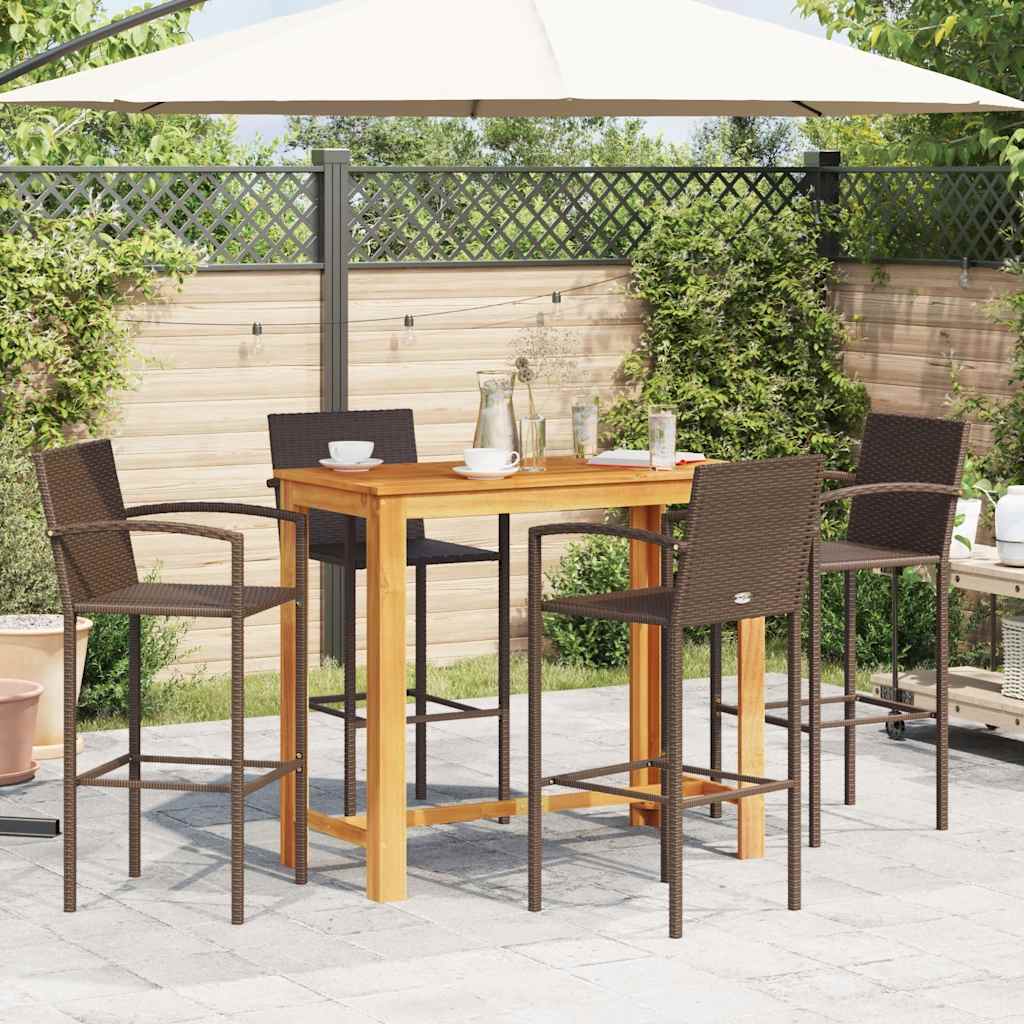 5 Pcs conjunto de bar p/ jardim acácia maciça/vime PE castanho